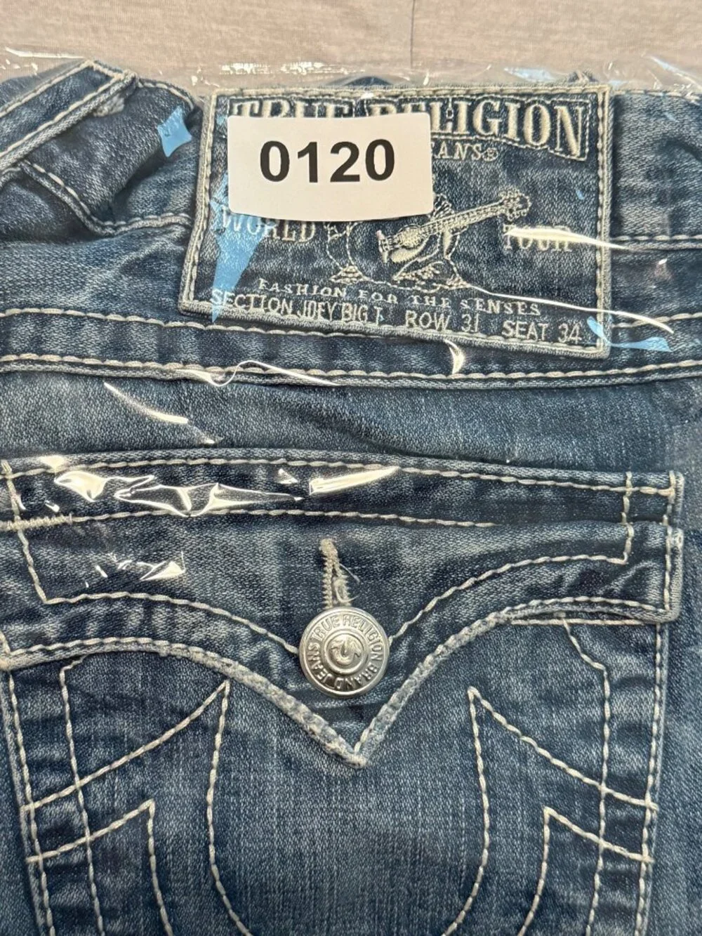 True Religion Mens Distressed Blue Denim Jeans Size 34 Section Joey Big T RN#112